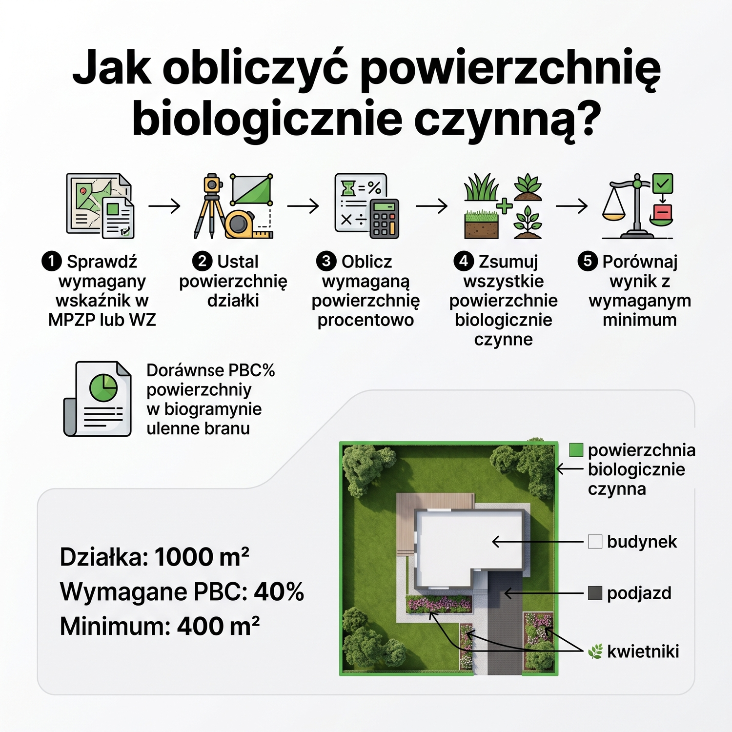 Dach zielony z nasadzeniami ekstensywnymi powiększający wskaźnik powierzchni biologicznie czynnej na inwestycji